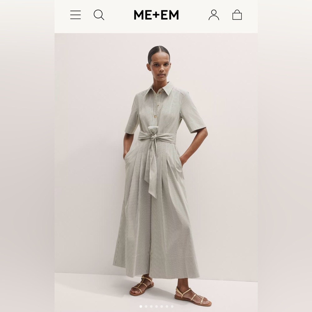 ME+EM Seersucker Stripe Cropped Jumpsuit + Belt